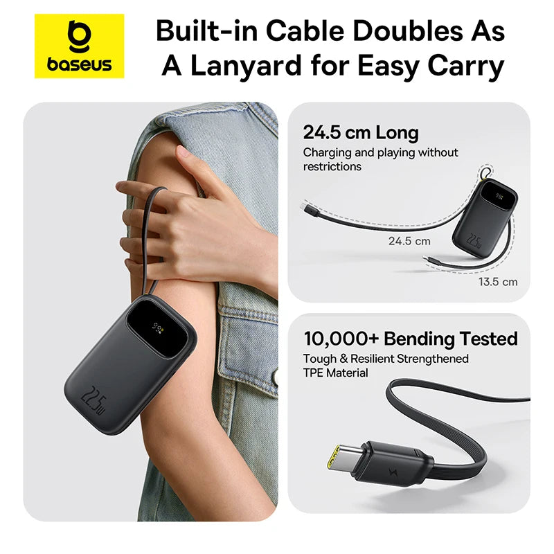 Baseus Power Bank – Portable & Fast Charging with Built-In Cables