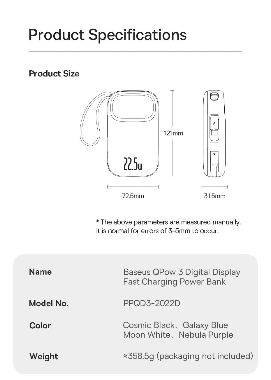 Baseus Power Bank – Portable & Fast Charging with Built-In Cables