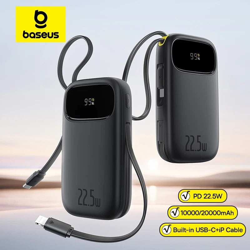 Baseus Power Bank – Portable & Fast Charging with Built-In Cables