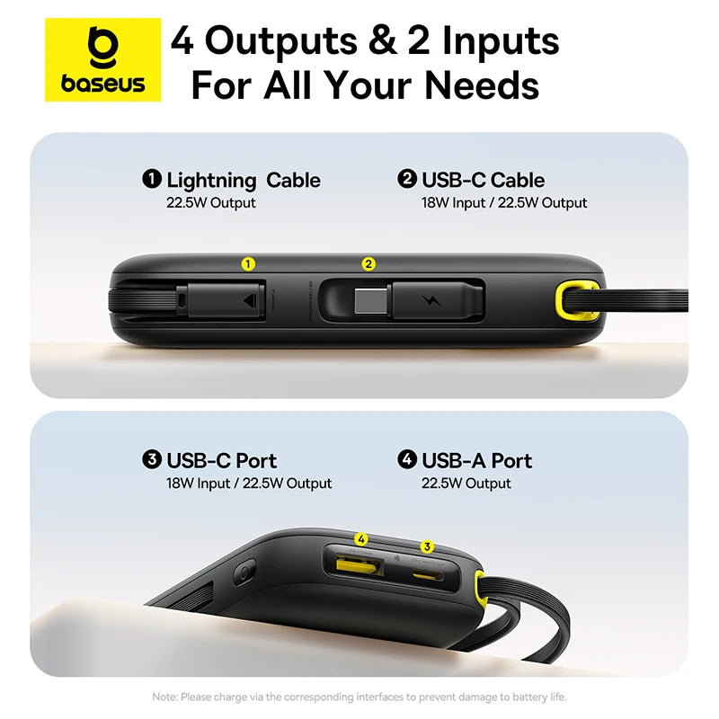 Baseus Power Bank – Portable & Fast Charging with Built-In Cables