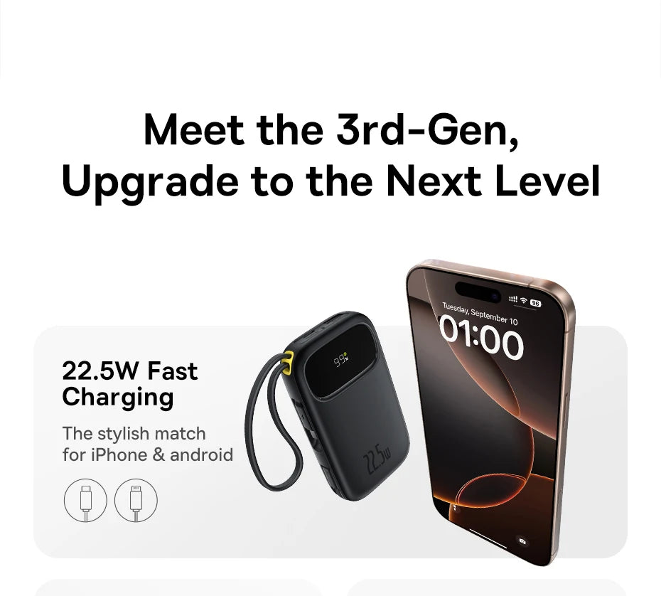 Baseus Power Bank – Portable & Fast Charging with Built-In Cables