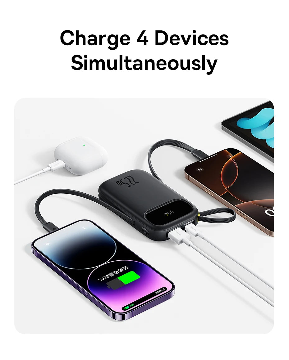 Baseus Power Bank – Portable & Fast Charging with Built-In Cables