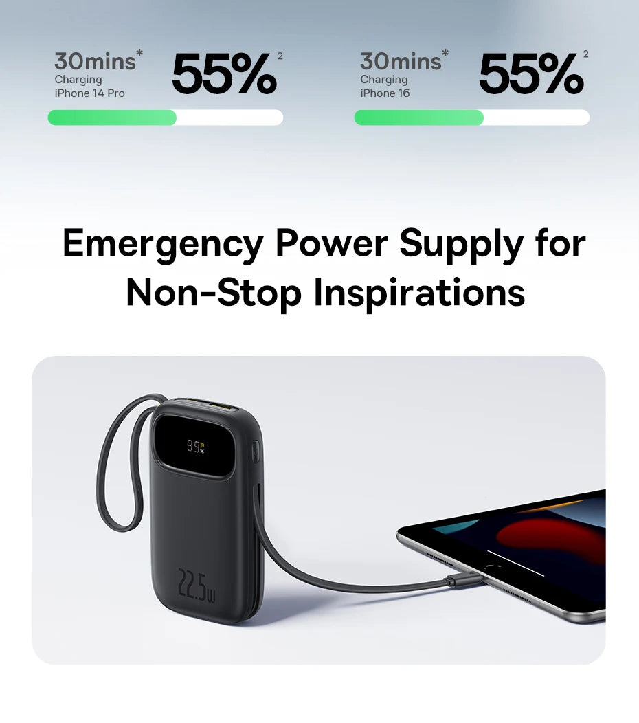 Baseus Power Bank – Portable & Fast Charging with Built-In Cables