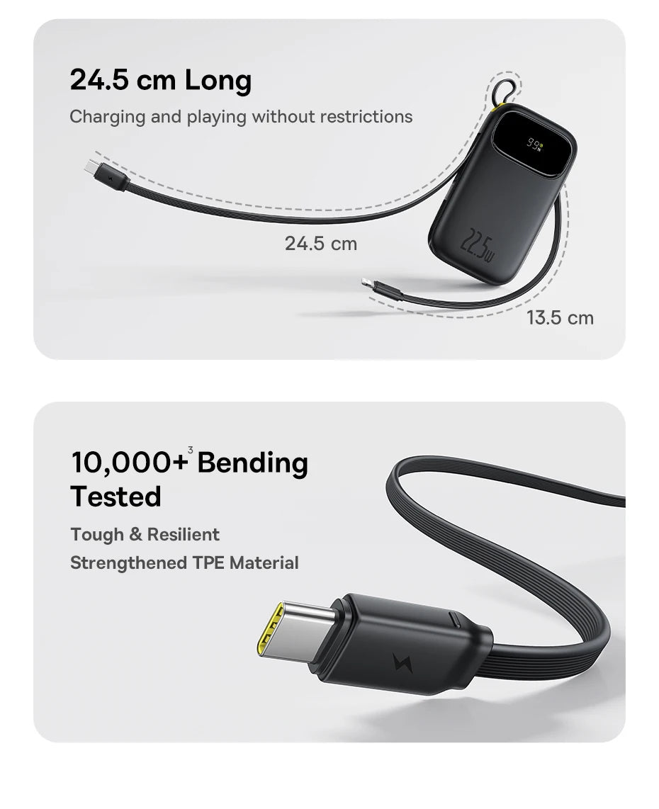 Baseus Power Bank – Portable & Fast Charging with Built-In Cables