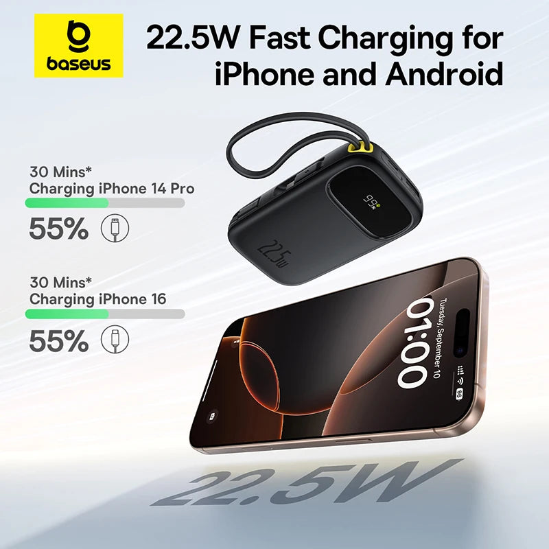 Baseus Power Bank – Portable & Fast Charging with Built-In Cables